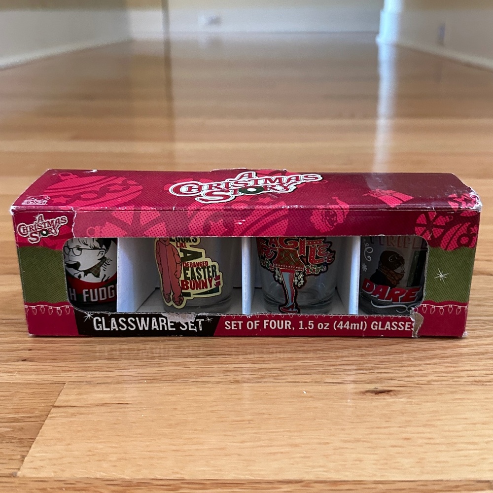 A Christmas Story Set of Four Shot Glasses Glassware Set NIB